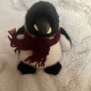 Plush Penguin with Burgundy Scarf